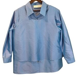 Silk Lore Beth Terrell Blue Dupioni Silk 2-Piece Tank & Button Shirt Size 1X